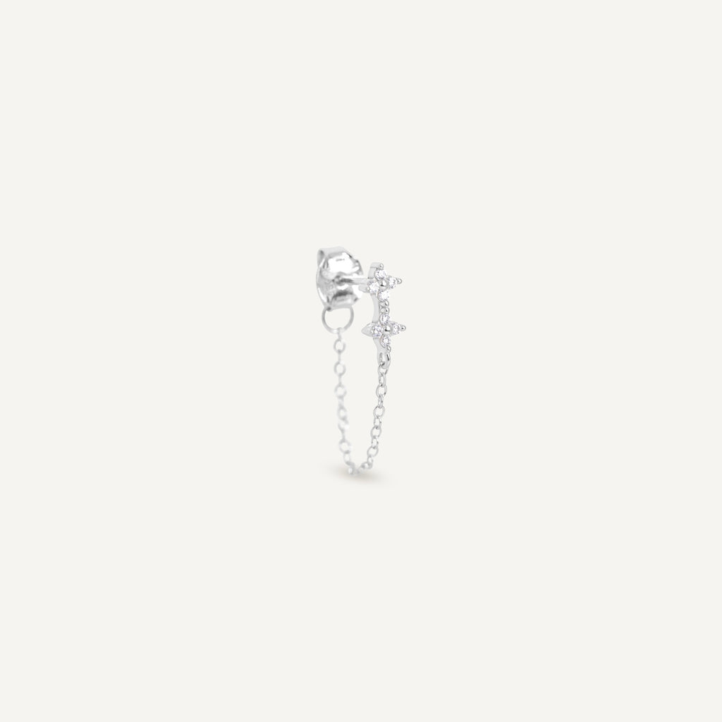 Monoboucle chaine fleur zircon blanc argentée